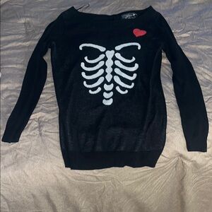 Black Skeleton Sweater with Heart Detail